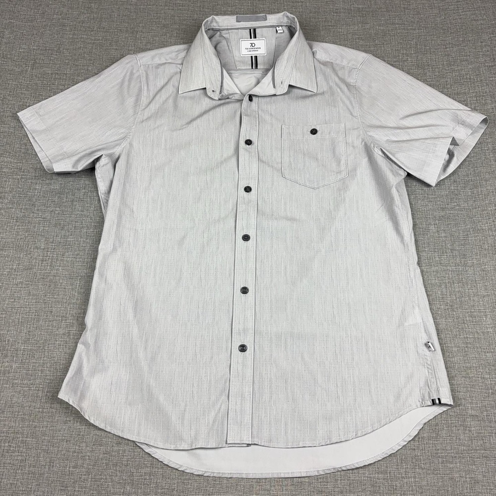 7 Diamonds 4 Way Stretch Shirt Mens Medium Gray Solid Short Sleeve Button Up
